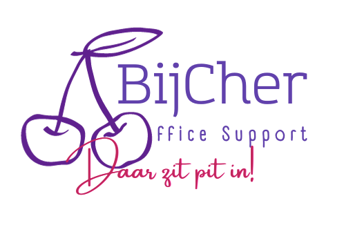 Logo BijCher Office Support met slogan daar zit pit in groot formaat